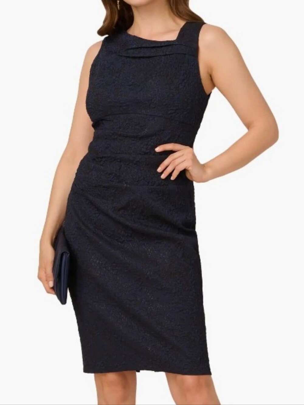 Adrianna Papell Dark Blue Brocade Sheath Dress - Picture 6 of 15